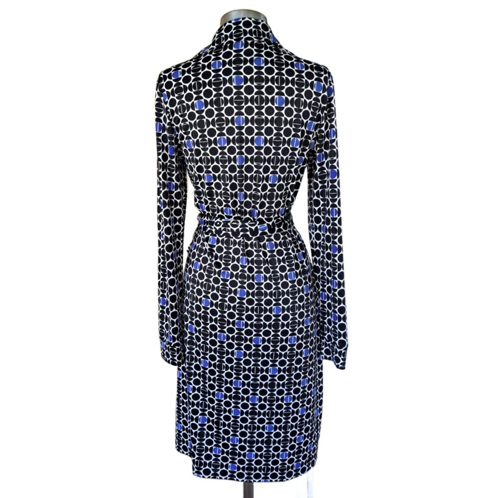 BOSTON PROPER Jersey Midi Wrap Dress Size Medium Black Blue Dot Long Sleeve - Picture 4 of 7